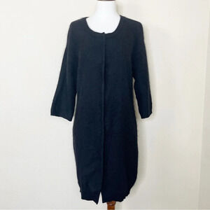 Minnie Rose Black Raccoon Rabbit Hair Wool Sweater Dress Cardigan
